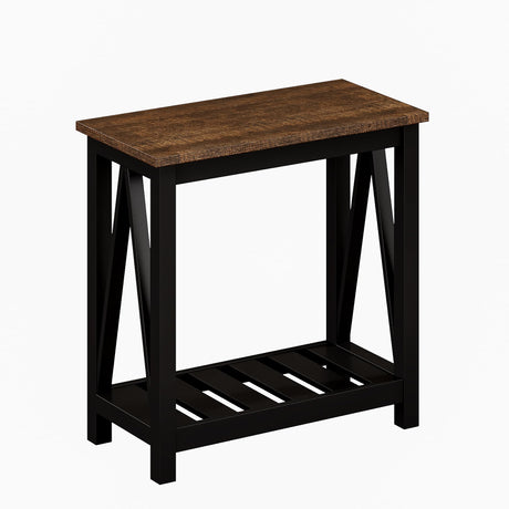 ChooChoo Farmhouse End Table, Rustic Vintage Narrow End Side Table with Storage Shelf for Small Spaces, Nightstand Sofa Table for Living Room, Bedroom Black ChooChoo