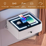 HOMEMORE Floating Nightstand with Charging Station Bedside Table LED Smart Bedside Table Wall Mounted Nightstand White HOMEMORE