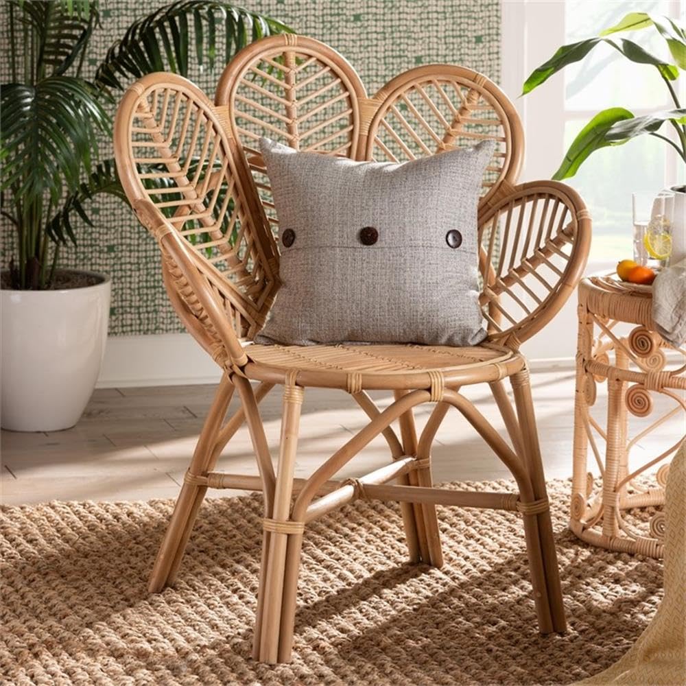 bali & pari Eliava Modern Natural Rattan Flower Accent Chair in Brown bali & pari