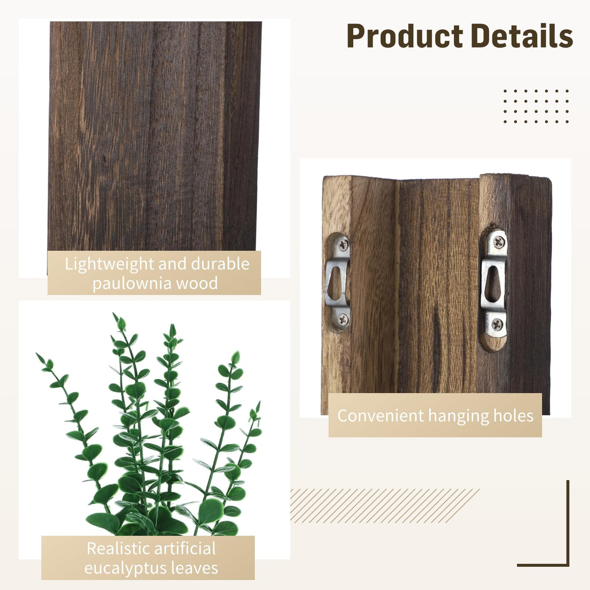 2 Pcs Wood Wall Planters,1.4''x3.3''x9.3''Farmhouse Wall Plant Pocket Vases with Artificial Eucalyptus, Fake Plants Greenery Wall Hanging Decors for Living Room, Bathroom,Bedroom,Office Decoration Lnrueg