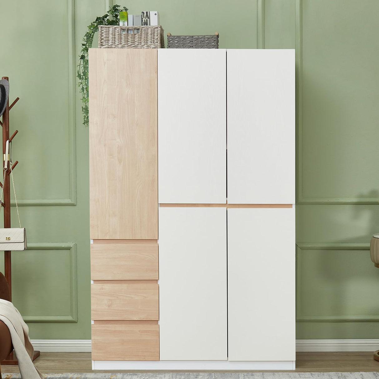 Sophshelter Armoire Wardrobe Closet Wood, 3 Door 3 Drawers White Closet Wardrobe for High Storage Capacity, Tall Cabinet Closet with 3 Hanging Rod 47.3" L x 20.3" W x 72" H Sophshelter