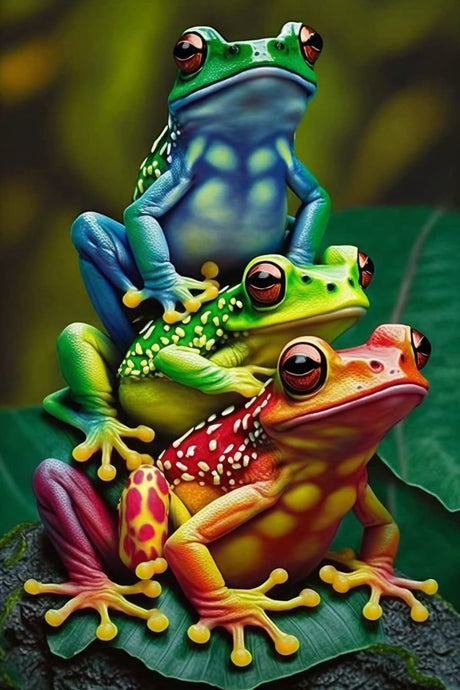 Colorful Frogs Diamond Painting Kits - Painted Art for Beginners, Full Round Fine Rhinestone Gemstone Cross Stitch Kit, for Room Decor & Home Decor Gifts (8 X 12 Inch) RMSGOZO
