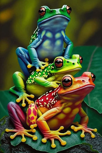 Colorful Frogs Diamond Painting Kits - Painted Art for Beginners, Full Round Fine Rhinestone Gemstone Cross Stitch Kit, for Room Decor & Home Decor Gifts (8 X 12 Inch)