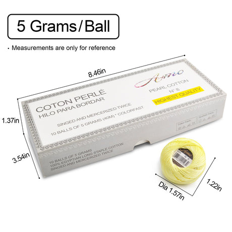 AMOHilos Size 8 Double Mercerized Egyptian Long Staple Cotton Pearl Thread Ball 5 Grams Rainbow Color Embroidery Thread 10 Colors per Box for Crochet Hardanger Cross Stitch Hand Embroidery (Set M) AMOHilos