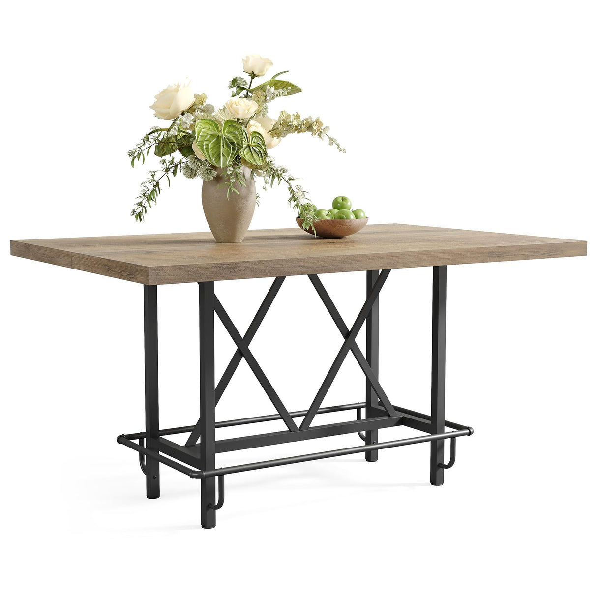 LITTLE TREE 63-Inch Industrial Bar Table with Metal Footrest, Counter Height Pub Table for Kitchen, Home Bar & Entertaining (Rustic Gray) LITTLE TREE