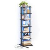 GLANZALANT 7-Tier Bookshelf, Narrow Bookcase with LED Lights, 47.2 Inch Book Shelf for Small Space, Display Storage Shelf for Living Room, Bedroom, Home Office, Study, Black GLANZALANT