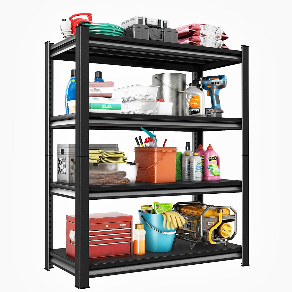 SUPPNEED Adjustable Garage Shelving Heavy Duty 2000LBS Loads, 48”W Large Shelving Units and Storage,48”W×16”D×72”W Garage Storage Shelves,4-Tier Shelving Unit for Warehouses,Kitchen(Black) SUPPNEED