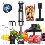 Ganiza Immersion Blender, 6 in 1 Hand Blender Stainless Steel Blade, 15 Speed Stick Blender Electric, Immersion Blender Handheld with 800ml Mixing Beaker, 600ml Chopper, Whisk, Frother, Potato Masher Ganiza