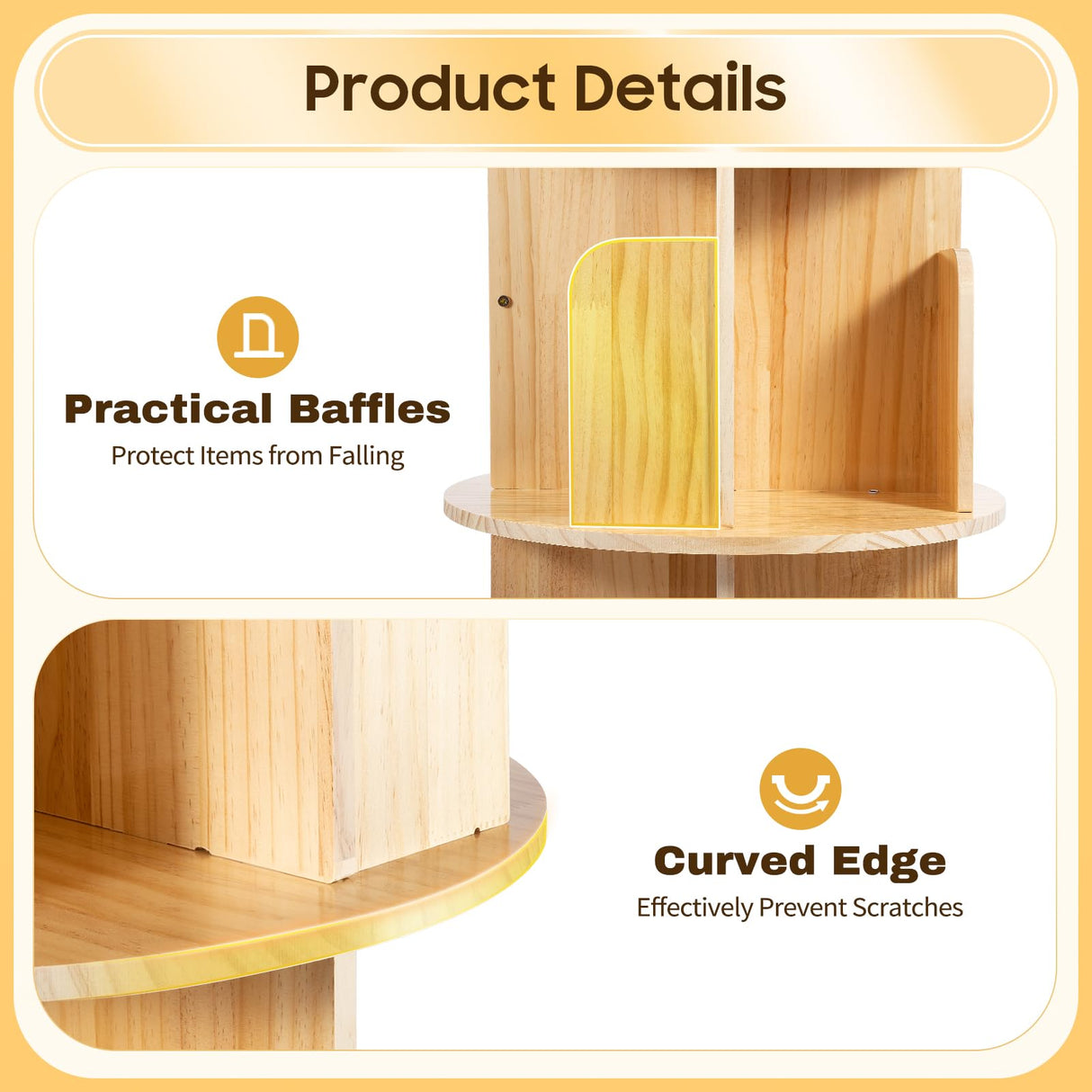 HAOREBAIYU 6-Tier Rotating Pine Wood Bookshelf - Multi-Functional 360° Revolving Storage Rack for Home & Office HAOREBAIYU