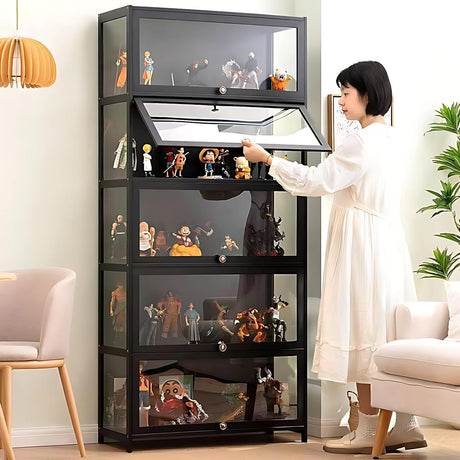 5-Tier Display Cabinet with Acrylic Doors, 67.5" Transparent Curio Display Case for Figures, Collectibles Toy Organizers Rack & Display Shelf, Kids Bookcase for Home, Office, Playroom, Living Room IHGSSKD