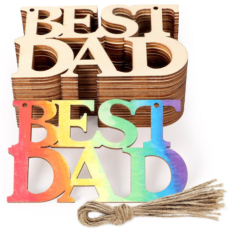 20 Pcs Father's Day Unfinished Wood Crafts, DIY Best DAD Wood Cutouts Father's Day Wooden Letter Ornaments Tags, Best DAD Crafts for Kids Painting Dad's Birthday Party Gifts (Best DAD) TOATOM