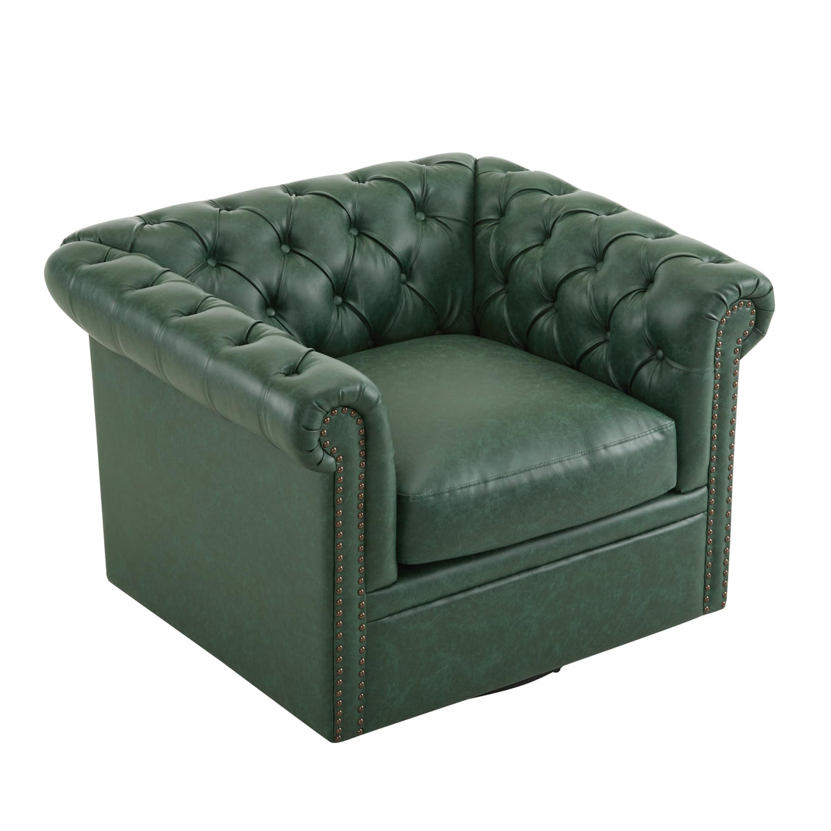 Christopher Knight Home Oakley Chesterfield Faux Leather Upholstered Club Chair,Button-Tufted 360° Swivel Chair,Scrolled Arm Living Room Sofa Chair, No Assembly Required Furniture, Green Christopher Knight Home