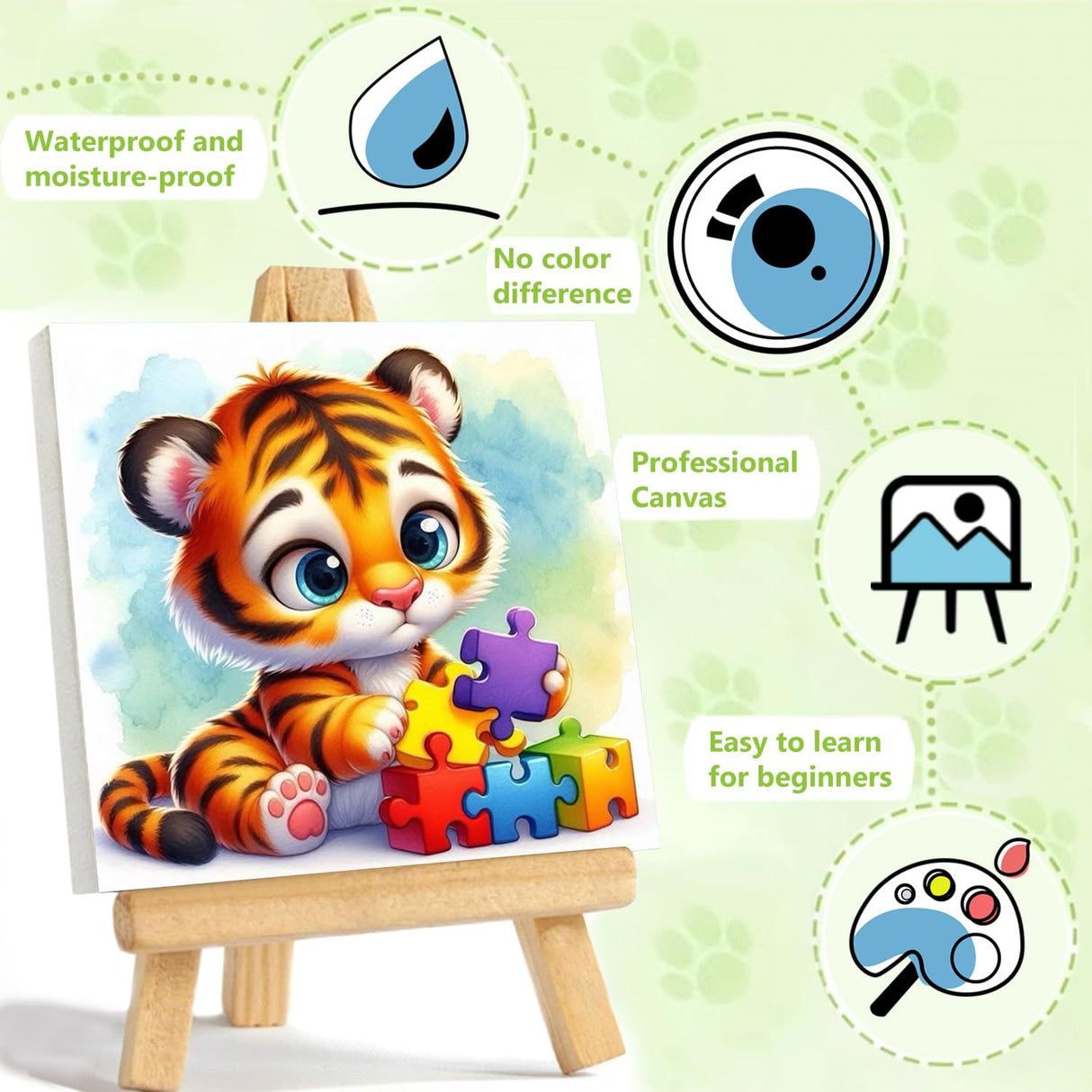 Reivworl Tiger Paint by Numbers Kit for Kids, Tiger Paint by Number with Frame and Easel, Paint by Number Kids Age 5-8-12 for Gifts and Decor (8X8 Inch) Reivworl