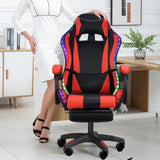 yifaeux Gaming Chair with Speakers Bluetooth & RGB LED Lights, Music Video Game Chair Audio Ergonomic Design Heavy Duty Office Computer Desk Chair（Red） Black & Red yifaeux