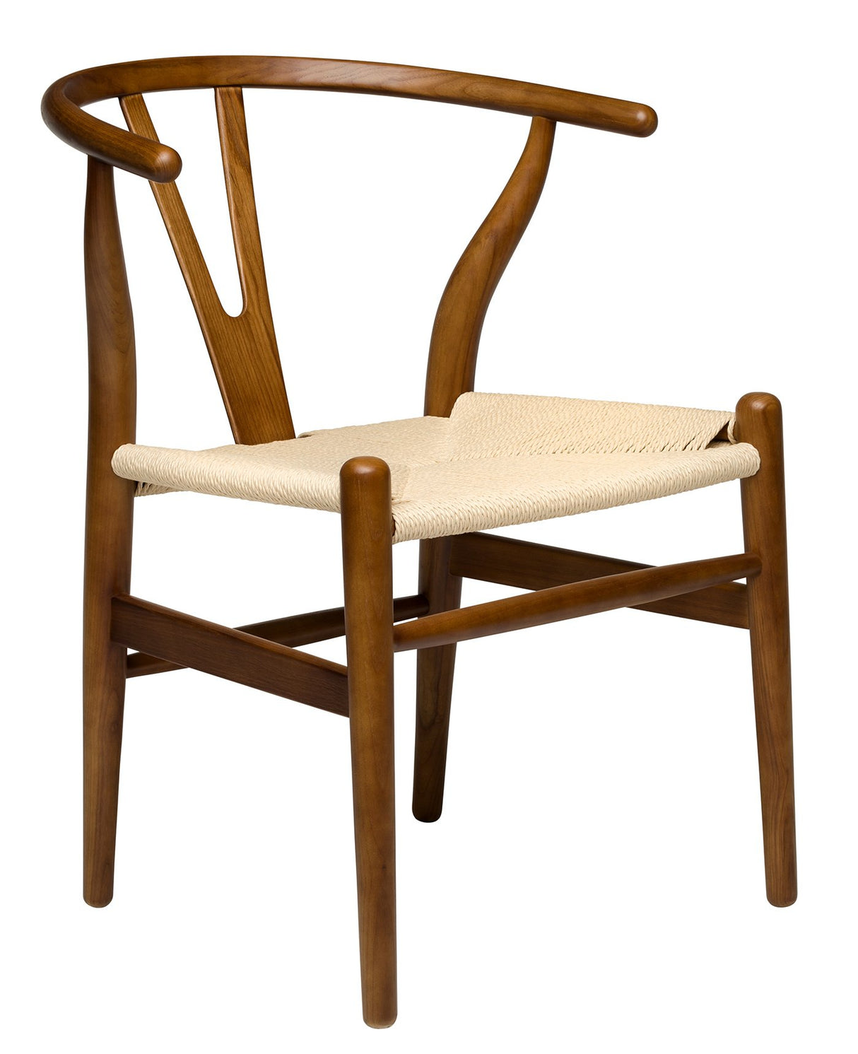 Laura Davidson Furniture Hans Wegner Wishbone Style Chair for Office with Arm Rest, Woven Cord Seat, Walnut with Natural Cord Laura Davidson Furniture