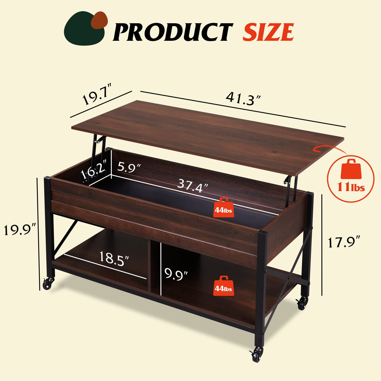 WLIVE Lift Top Coffee Table for Living Room, Coffee Table with Storage, Hidden Compartment and Metal Frame, Central Table with 4 Casters for Reception Room, Espresso WLIVE