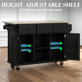 Rovibek 53in Mobile Kitchen Island with Drop Leaf, Storage Drawers, and Spice Rack in Jet Black Rovibek