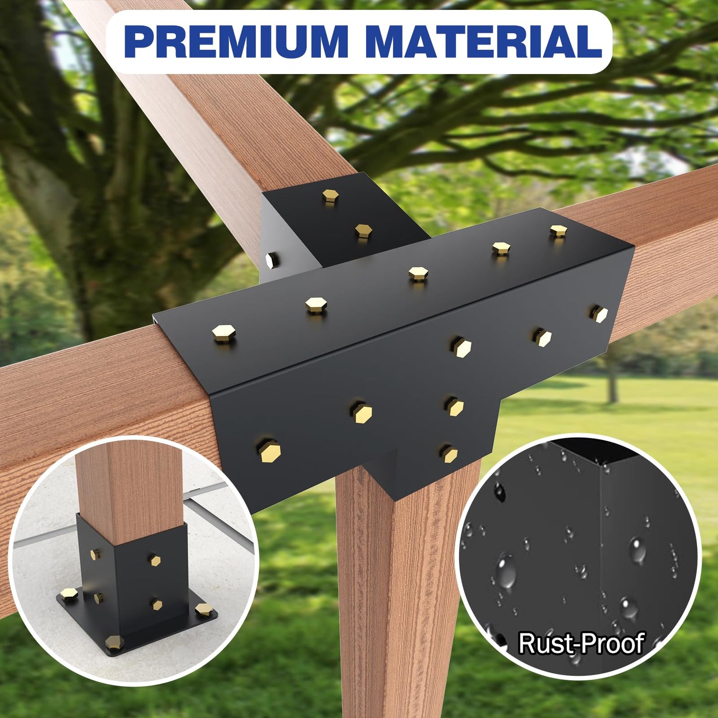 Pergola Kit, 15° 4-Way Slanted Roof Pergola Bracket Set, Powder-Coated Roof Wall Mount Pergola Brackets 4" x 4" (Actual: 3.5x3.5 Inch), Pergola Hardware for Porch Gazebo Backyard (3 pcs)