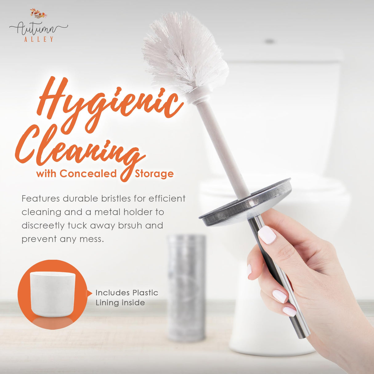 Autumn Alley Farmhouse Bathroom Trash Can and Toilet Brush Set - Rustic Bathroom Accessories for Charming Bathroom Décor, Galvanized, Grey Autumn Alley