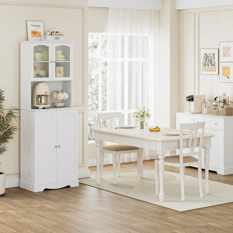 HOSTACK 71'' Pantry Cabinet, Tall Storage Cabinet with Microwave Stand, Freestanding Kitchen Hutch with Doors and Adjustable Shelves, Mordern Food HOSTACK