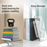 Acrylic Book Stand for Reading, Adjustable Book Holder with 360° Rotating Base & Elastic Page Clips, Foldable Desktop Riser Stand for Cookbook,Laptop,Tablet,Music Scores,Recipe,Textbook BYMECOST