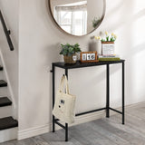 Black Console Table Narrow Modern Entryway Table Small Behind Couch Table Skinny Sofa Table Hallway Table with Hooks for Living Room Foyer Bedroom Corridor Office BTY