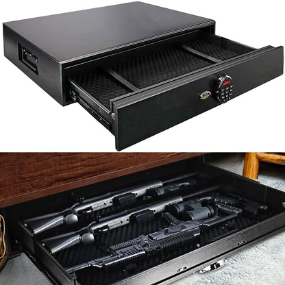 Under Bed Safe, Rapid Heavy Duty Gun Safe for Long Guns, Rifle, Shotguns, Pistols, Drawer Safe Firearm Case Box - Keypad/Key Access,Silent Mode