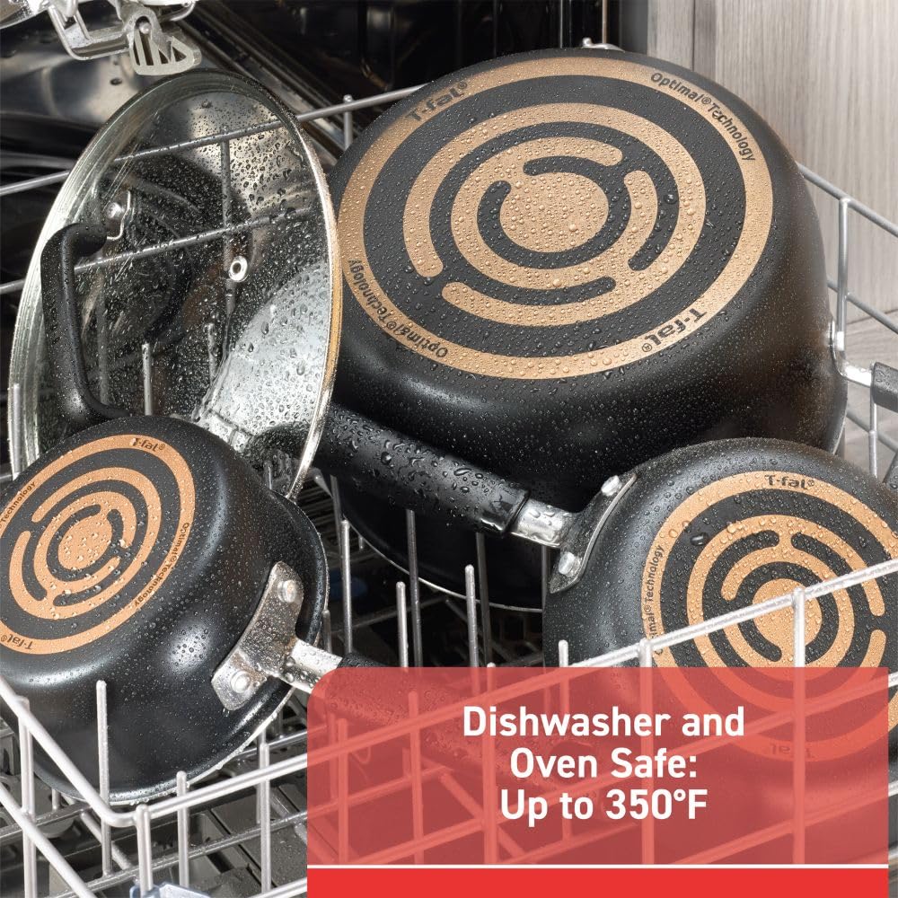 T-fal Signature Nonstick Cookware Set 12 Piece, Oven Broiler Safe 350F, Pots and Pans, Kitchen Cooking Set w/ Fry Pans, Saucepans, Saute Pan, Dutch Oven, Griddle, Kitchen, Home, Dishwasher Safe, Black T-fal