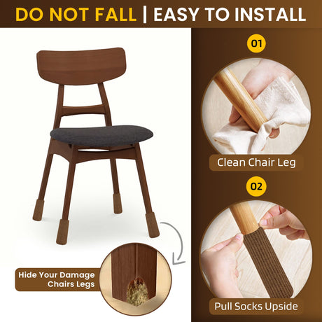48 Pcs Brown Premium Chair Leg Socks Protectors for Hardwood Floors - Not Falling Off - Easy to Put On - Fits Round and Square Legs - High Elastic Bar Stool Leg Covers - Furniture Pads for All Shapes IAMZAY
