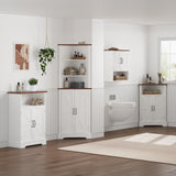 Smuxee Freestanding Cabinet Organizer, Farmhouse Style with Barn Door and Adjustable Shelf, White, for Bathroom, Kitchen, Living Room Smuxee