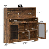 Loomie Wine Bar Cabinet with LED Light, Liquor Cabinet with Glass Holder, Coffee Bar Cabinet for Liquor, Storage Buffet Cabinet with Wine Racks, Wine Cabinet with Mesh Door (Rustic) Loomie