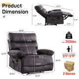 Oversized Recliner Chair Extra Wide Large Recliner for Adults 350lbs with Lumbar Support Pillow Nursery Chair Living Room (Manual, GREY-6002) HOMYEDAMIC