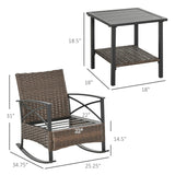 Outsunny 3 Piece Patio Rocking Chair Set, Outdoor Wicker Bistro Set with 2 Cushioned Porch Rockers and 2 Tier Coffee Table for Garden, Porch, Backyard, Dark Blue Outsunny