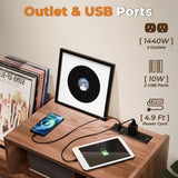 Large Record Player Stand,Turntable Stand Shelf with with Power Outlet and LED Light,Vinyl Record Storage Cabinet Up to 350 Albums, Wood Record Player Holder Table for Living Room,Office Loomie