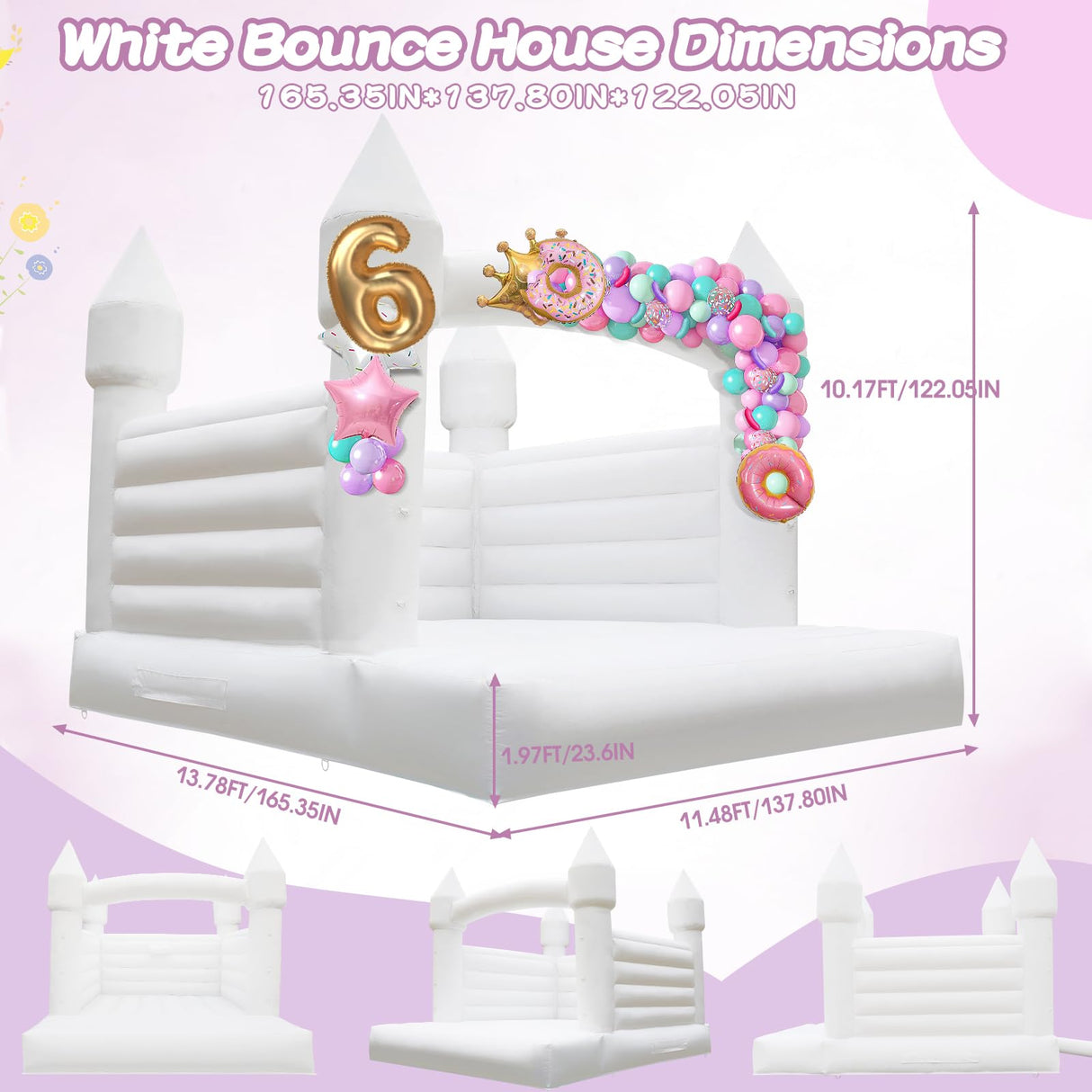 14FT White Bounce House, 100% PVC Outdoor Inflatable Castle for Kids - Fun Bouncy Castle, Easy to Set up Jumpy House with Slide and Ball Pit for Holidays, Yard Decorations, and Parties kaiwrxin