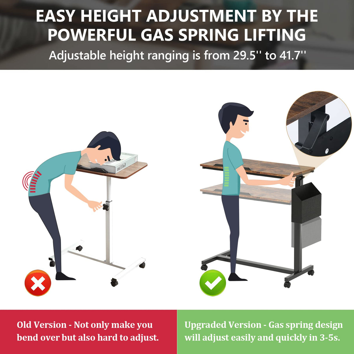 Tribesigns Height Adjustable C Shaped End Table with Wheels and Side Pocket, Mobile Sofa Snack Table with Tiltable Drawing Board, Laptop Side Tray Table for Couch Bed (Rustic Brown) Tribesigns