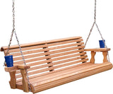 Amish Casual 4 Foot Roll Back Porch Swing with Cup Holders in Cedar Stain - Amish Made in The USA from Treated Pine, Heavy Duty 700 Lb Weight Capacity Amish Casual