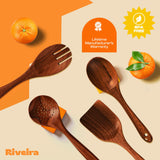 Riveira's 6-Piece Dark Brown Wooden Spoons for Cooking - Elegant Kitchen Essentials/Kitchen Utensils Set for Every Culinary Need Spatula Riveira