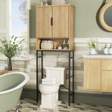 Over The Toilet Storage Cabinet with Fluted Doors and Adjustable Shelf, Tall Bathroom Organizer with Metal Stand Space Saver Over Toilet , Wood Rack for Bathroom, Restroom, Laundry, Natural Oak FiveWillowise