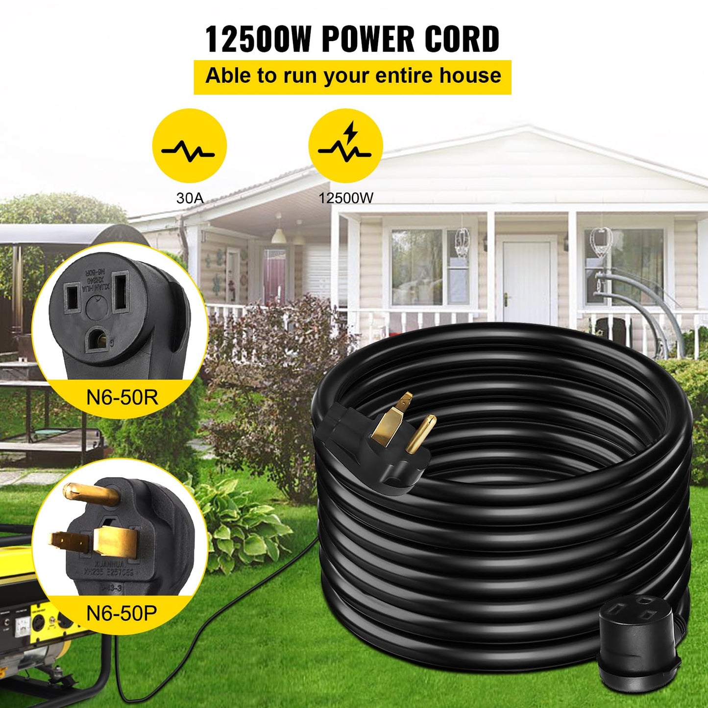 VEVOR Extension Cord, 50ft 250 Volt, 10 Gauge Heavy Duty Outdoor Welder Extension Cord with 10 Awg 3 Prong, 50 Amp Power Extension for Welding Machines, NEMA 6-50 Plug, ETL Approved, Black - WoodArtSupply