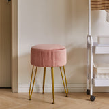IBUYKE Velvet Storage Footrest Stool Ottoman, Makeup Vanity Stool Side Table with Golden Steel Legs Removable Cover, Coffee Table Top Cover, Pink LG-20P IBUYKE