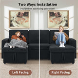 KCGKCG Sleeper Sofa Bed, 85" Pull Out Couch Bed with Reversible Storage Chaise for Living Room, L Shaped Sleeper Sofa with Retractable Table, Charging Station, Cup Holder & LED Lighting, Black KCGKCG