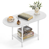 White Coffee Tables for Living Room,Mid Century Oval Center Table with Storage Shelf and Wood Tabletop,2-Tier Modern Narrow Cocktail Tea Table for Small Space,Small Apartment KANEODOT