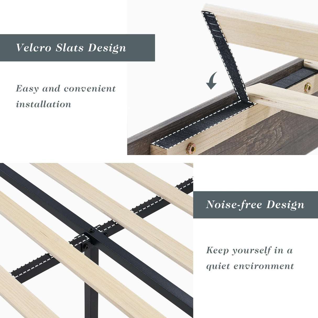 Albott Rustic Grey King Size Wood Platform Bed Frame with Slatted Headboard and No Box Spring Needed Albott