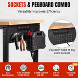 MUWOOD 48" L×24”W Adjustable Workbench with Wheels, 28”-40”Height Heavy Duty Table 2000 LBS Load Capacity, Work Bench with Power Outlet & Pegboard, Rubber Wood Work Table for Garage, Office, Workshop MUWOOD