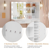 usikey Makeup Vanity with Lights, Vanity Desk with Mirror and 10 LED Lights, Vanity Table Set with 4 Drawers, Cabinet & 4 Necklace Hooks, Dressing Table for Bedroom, White usikey