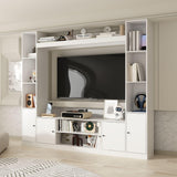 TAMUNE Entertainment Center with Bookshelves Modern Media Center with Open Shelves & Bridge TV Wall Unit with Doors, for Living Room White (81.1”W x 11.8”D x 70.9”H) TAMUNE