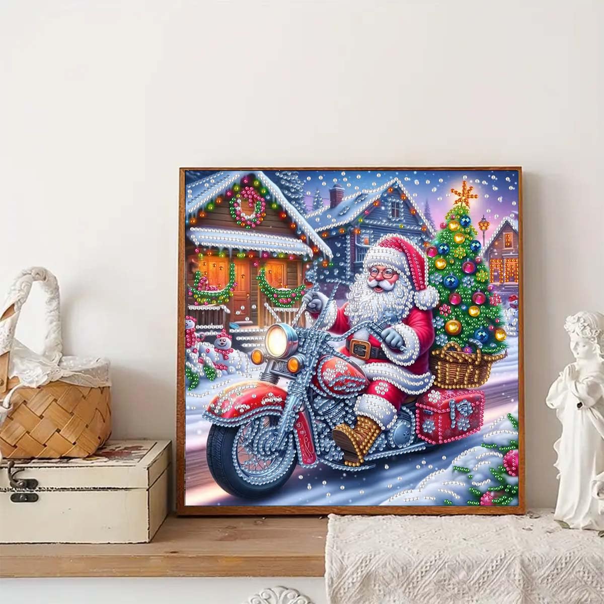 GEMFAMILY Diamond Art Kits for Adults Beginner,Special Shape Diamond Painting Kits for Santa Claus On Motorcycle,DIY Crystal Rhinestones Christmas Painting for Home Wall Decor11.8 x 11.8Inch GEMFAMILY