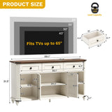 DWVO Farmhouse TV Stand for 65 Inch TV, 31.5" Tall Entertainment Center w/3 Drawers & Shutter Doors, Rustic Media Console Cabinet w/Storage Shelves, Wood Television Stand for Living Room, Rustic White DWVO