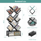 HI NINGER Folding Bookshelf,9 Tier Tree Bookshelf with Storage Cabinet,Stylish Design Metal Bookshelf for Display of CDs,Books in Living Room,Home Office,Tall Floor Standing Book Organizer for Bedroom HI NINGER